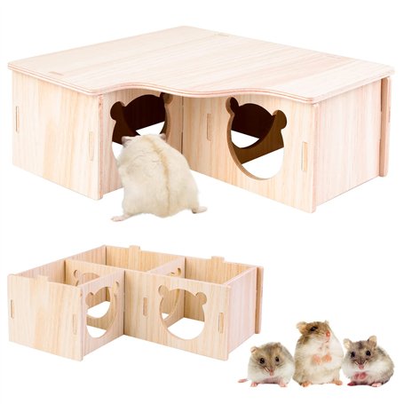 Vegena Hamster Maison d'angle – 3 chalets en bois pour hamster
