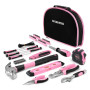 WORKPRO Kit d’Outils Pink Rose 103 Pièces - Sac à Outils avec Sac Rond Portable - Outils de Finition Chromée Durable et Résistan