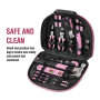 WORKPRO Kit d’Outils Pink Rose 103 Pièces - Sac à Outils avec Sac Rond Portable - Outils de Finition Chromée Durable et Résistan