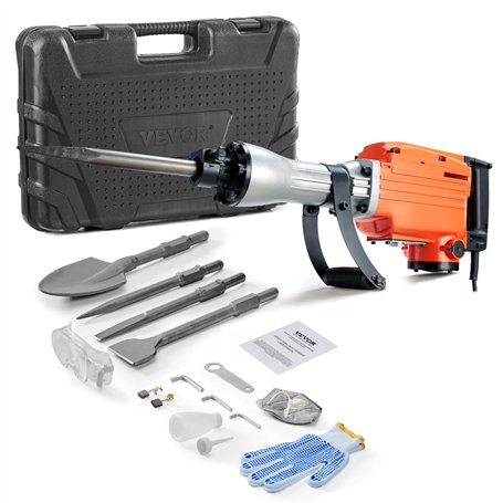 VEVOR Marteau de Démolition 2200 W Marteau-Piqueur 66 J 1350 BPM Marteau Perforateur avec 4 Burins Remplaçables Poignée Rotative