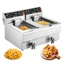 VEVOR Friteuse Électrique Commerciale 2 Cuves de 12 L 6000 W Friteuse à Huile en Inox avec 2 Paniers à Frire Température et Temp