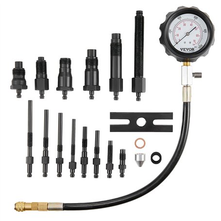 VEVOR Testeur de Compression avec 18 Kits d’Adaptateurs Compressiomètre pour Moteurs Diesel Jauge de Compression 0-70 bars ou 0-