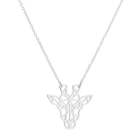 Chandler Collier ras du cou en acier inoxydable argenté avec pendentif géométrique creux en forme de girafe pour femme et fille