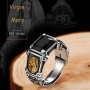 CYSJ Bague, Vintage Véritable 925 Argent Sterling Bague en Pierre Noire Homme Femme Vierge Marie Anneaux Zircone Cubique Onyx Bi