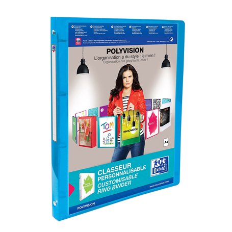 OXFORD Classeur Polyvision A4 Dos 20mm 4 Anneaux Ronds Couverture Polypro Translucide Coloris Assortis