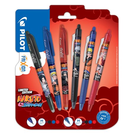 PILOT x NARUTO - Lot de 3 FriXion Ball + 3 FriXion Ball Clicker - Stylos effaçables - Édition limitée Naruto Shipudden - Stylos