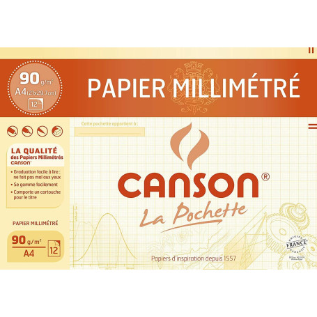 Pochette CansonPapier Millimétré Bistre A4 12 Feuilles 90G/m²