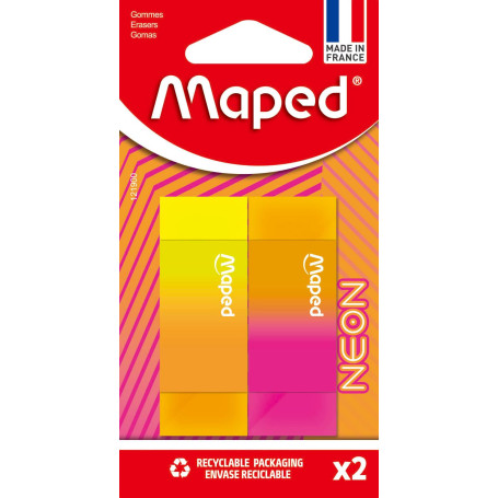 Maped - Gommes Neon Bi-Couleurs - Gomme Efficace