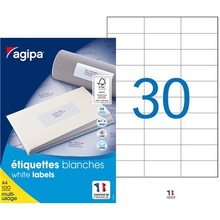 Agipa 118994 Lot de 3000 Etiquettes DIN A4 multi usage pose express droits 70 mm x 29