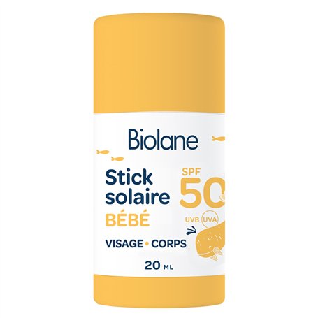 BIOLANE - Stick Solaire Bébé SPF 50 - Protection Visage et Corps - Haute Protection Contre UVA et UVB - Peaux Sensibles - Résist