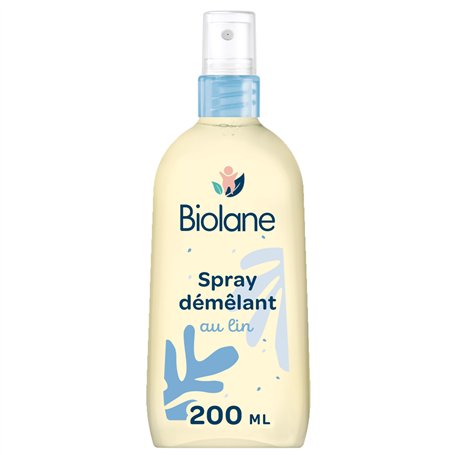 BIOLANE - Spray Démêlant Bébé – Démêle efficacement - Facilite le coiffage - Sans Rincage – Lin Français – 98% d'origine naturel