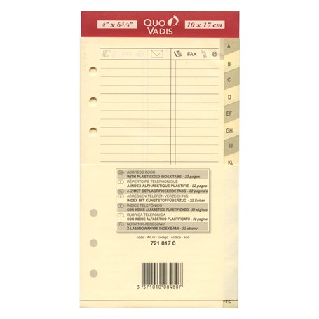 Quo Vadis - Accessoires de TIMER - Recharge REPERTOIRE TEL pour TIMER 17 - Papier ivoire Clairefontaine - Format 10x17cm