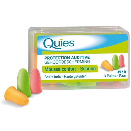 Quies 3 Paires de Protection Auditive en Mousse - Couleur: Couleurs assorties