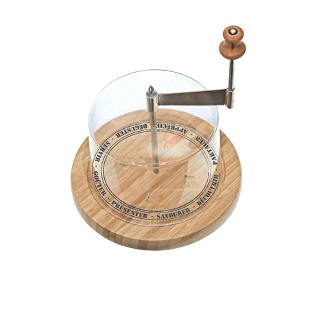 Totally Addict KD3160 Racloir manivelle à fromage et sa cloche Bois acier inoxydable et plastique Beige gris et transparent D18