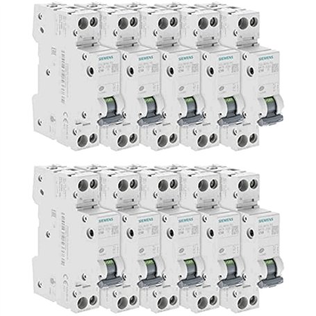 Lot de 10 Disjoncteurs électriques phase + neutre 10A