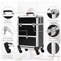 HOMCOM Valise Trolley Maquillage Mallette cosmétique Vanity poignée télescopique réglable 34L x 25l x 62H cm alu. Noir