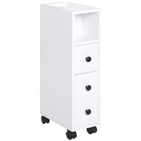 HOMCOM Meuble Bas Colonne Rangement Salle de Bain à roulettes Blanc dim. 18L x 30l x 68