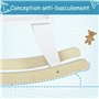 HOMCOM Cheval à Bascule en Bois - Jeu à Bascule avec Poignées, Repose-Pied et Butées - MDF Contreplaqué Blanc et Bois Naturel