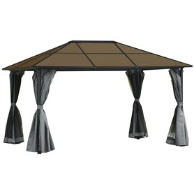 Outsunny Tonnelle pavillon de Jardin avec Toit Rigide Polycarbonate imperméable 4 parois latérales Anti-UV moustiquaires 4 x 3 m