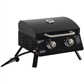 Barbecue gaz de Table transportable Pieds Pliables - 2 brûleurs 5 KW - Barbecue gaz de Camping - Grille de Cuisson