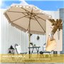Outsunny Parasol de jardin Parasol droit Parasol inclinable rond Ø 264 cm avec volants tissu polyester haute densité anti-UV mât