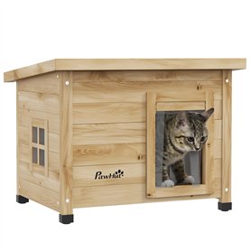 PawHut Maison pour Chats Niche d'extérieur en Bois surélevée avec Toit Asphalte