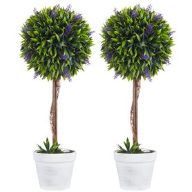 HOMCOM Lot de 2 Plantes artificielles avec Fleurs de Lavande Arbre Artificiel Tronc et Pot Inclus - Hauteur 60 cm intérieur et e