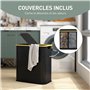 HOMCOM Panier à linge double pliable 80 L corbeille à linge sale avec couvercle, poignées rainurées, bac à linge pour salle de b