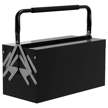 DURHAND Boite à outils métallique - coffret à outils - caisse à outils 3 niveaux 5 plateaux rétractables - tôle acier noir