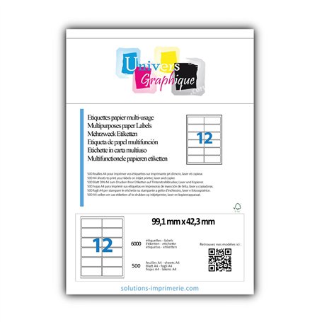 6000 étiquettes 99.1 x 42.3 mm soit 500 planches de 12 étiquettes adresse pour laser