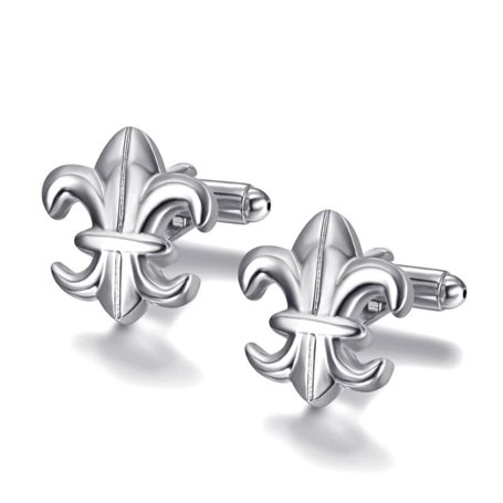 BOBIJOO JEWELRY - Paire de Boutons de Manchette Fleur de Lys France Argenté Lis 19x17mm