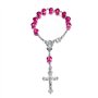 BOBIJOO Jewelry - Mini Chapelet Voiture Camion Bracelet Marie Vierge Croix Pendentif Argent et Fushia