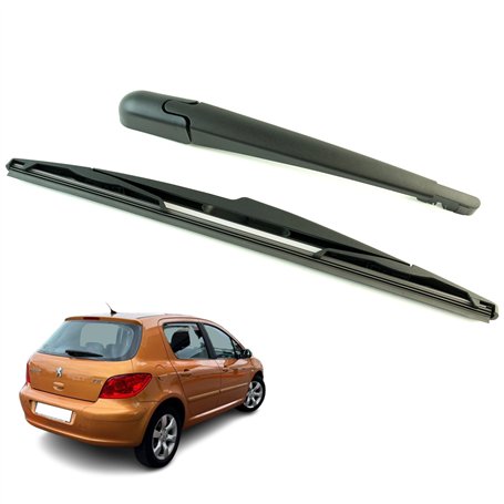 Bras essuie glace arrière compatible pour Peugeot 307 (2001-2008) avec balai d’essuie-glace (pare-brise arrière)