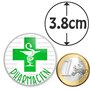 Badgmania Badge Magnétique 3.8cm Pharmacien Caducée Esculape Croix Verte Fond Blanc Identifiant Pharmacie