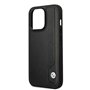 BMW Coque de téléphone pour iPhone 14 Pro Signature Collection en ligne noire et pois, étui de protection en cuir véritable et d
