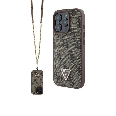 Guess Coque pour iPhone 16 Pro Max [sous Licence Officielle] par CG Mobile | Étui en Cuir synthétique avec Logo en métal et Stra