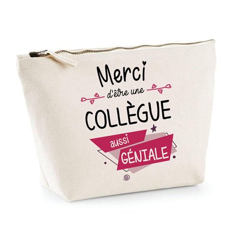 Trousse Merci Collègue géniale | Idée Cadeau Collègue Travail Retraite Pochette Maquillage Toilette