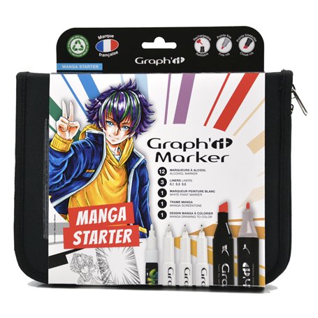 GRAPH’IT Marker trousse Essentiels Manga de 12 marqueurs à alcool double pointe pour dessin de manga et illustration