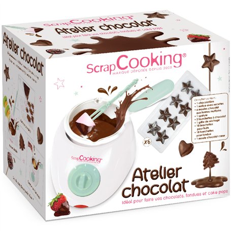 ScrapCooking - Atelier Chocolat - Appareil Fondue à Chocolat avec Accessoires - Coffret 33 Éléments pour Fabrication Chocolats M