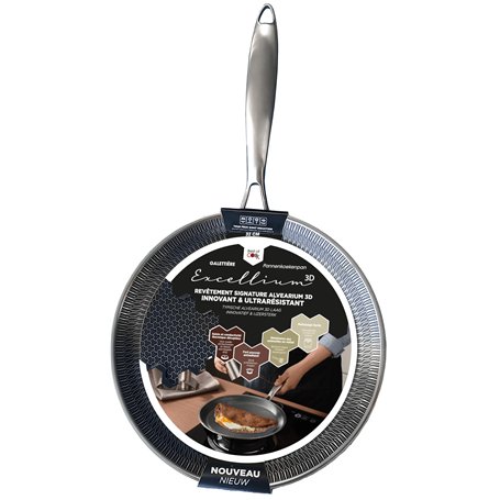 POELE A CREPES & GALETTES - EXCELLIUM 3D - Poêle Anti-adhésive Professionnelle - Compatible Four - Résistante & Polyvalente - Ni