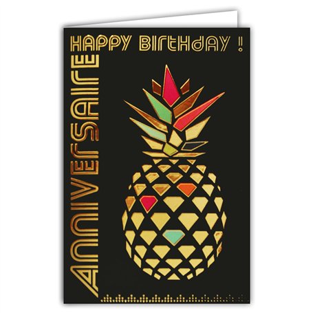 AFIE Carte Double Anniversaire - Ananas avec Dorure - Format 12 x 17
