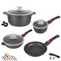 Kamberg - Set Lot Batterie de cuisine 10 pièces - Fonte d'aluminium - Revêtement pierre - Manche Amovible - Tous Feux dont Induc