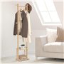 Todeco Porte Manteau Sur Pieds Bambou avec étagère à 2 niveaux, 6 Patères et Tringles, Tapis Antidérapant, Portemanteaux pour En