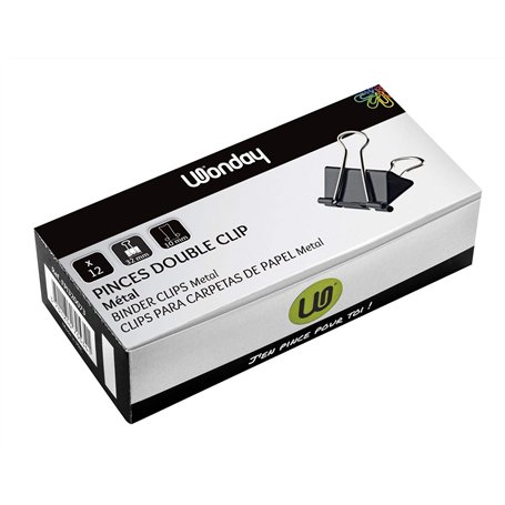 WONDAY - Boite de 12 Pinces Double Clip 32 mm Capcité 10 mm Noir