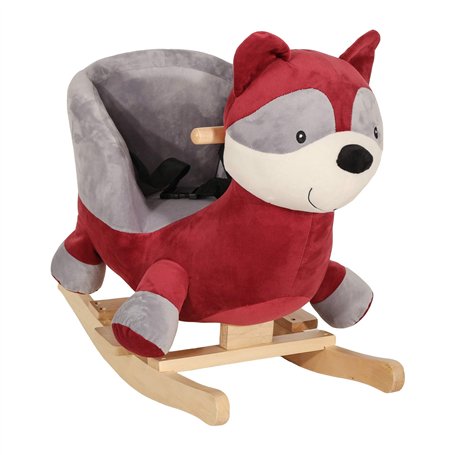 TROIS KILOS SEPT - Peluche "Raton Laveur" à Bascule - Bébé (10/36 mois) - 60 x 50 cm - Socle en Bois - Siège Ergonomique et Cein