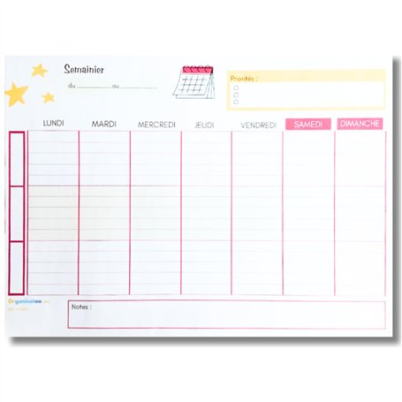 Bloc programme semaine 7 jours - planner A4 pour travail