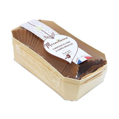 Mirontaine 2 Moules à Cake - 21 cm - Bois + 4 Caissettes Sulfurisées de Cuisson