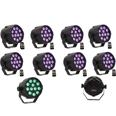Ibiza - Pack de 8 Projecteurs ParLEDS PAR-MINI-RGB3 12x3W RGB 3-en-1 DMX Télécommande - Soirée Fête DJ Animation Prestation Écla