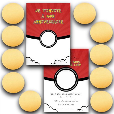RXLITE NOUVEAUTE 2024 Kit créatif participatif premium de 20 Cartes d'invitation anniversaire à gratter thème Pokemon Pokeball e