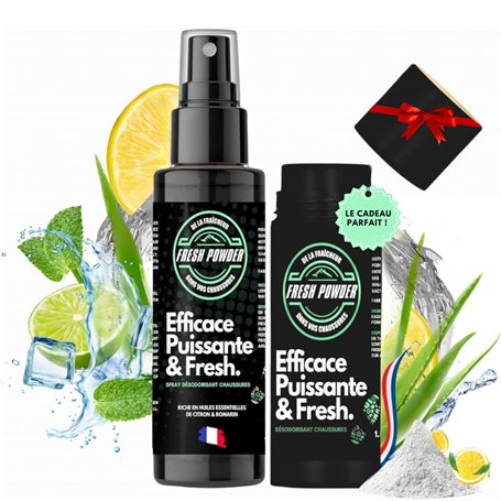 FRESH POWDER - Spray Désodorisant pour Chaussures (120 ml) + Poudre Anti-Odeur (50 g) - Élimine les Mauvaises Odeurs et Hydrate